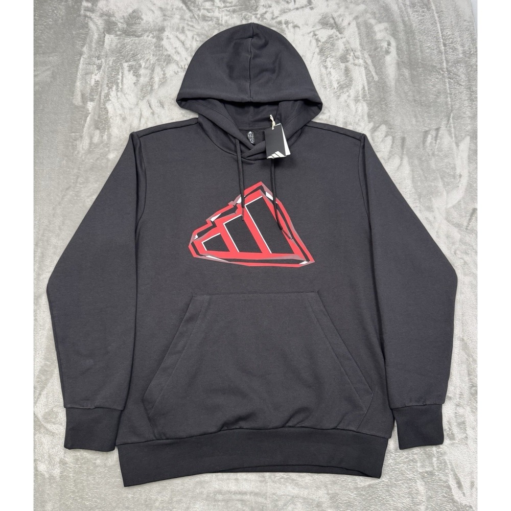 Adidas Black Pullover Hoodie Sweatshirt Mens Large Evo‎ Red Logo Graphic NWT